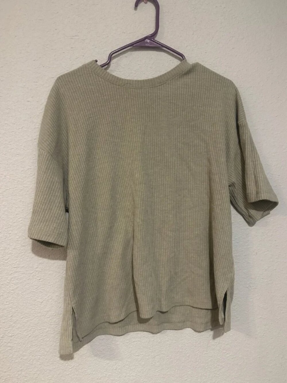 Wishlist Olive Ribbed Short-Sleeve Sweatshirt